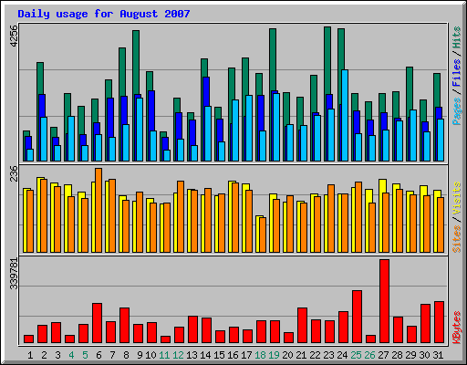 Daily usage for August 2007