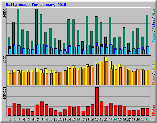 Daily usage for January 2016