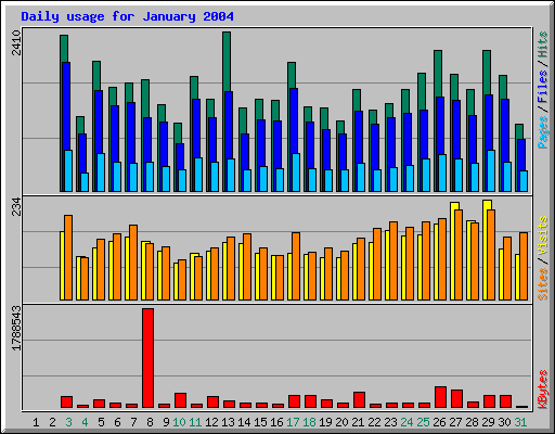 Daily usage for January 2004